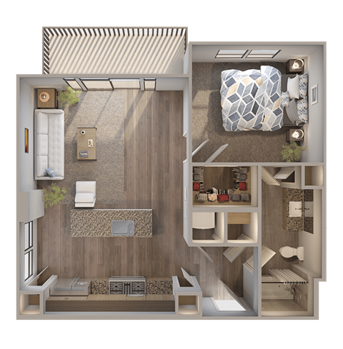 Floor plan for 1 bed, 1 bath, 761 sqft